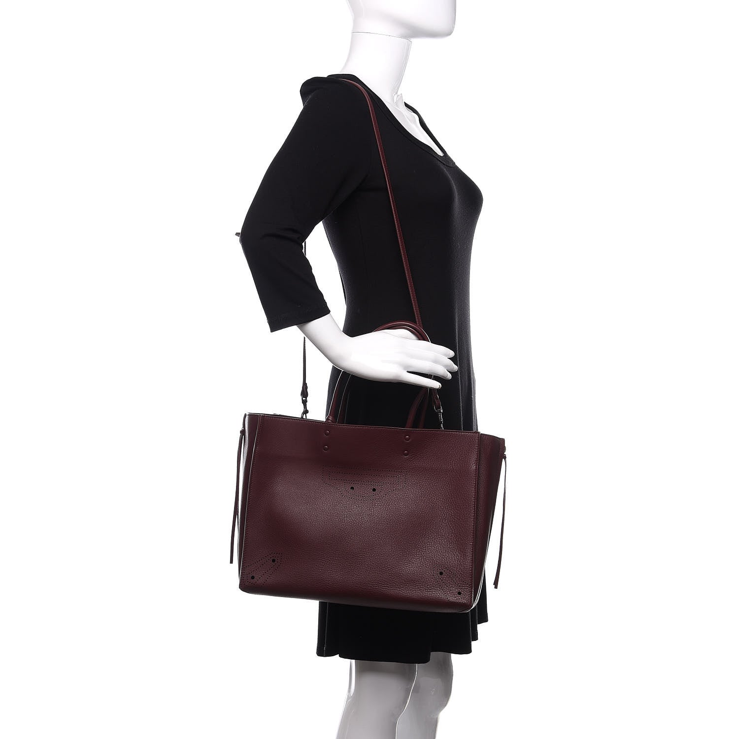Balenciaga Calfskin Blackout Hardware Perforated Papier B4 Tote Burgundy 2 of 9