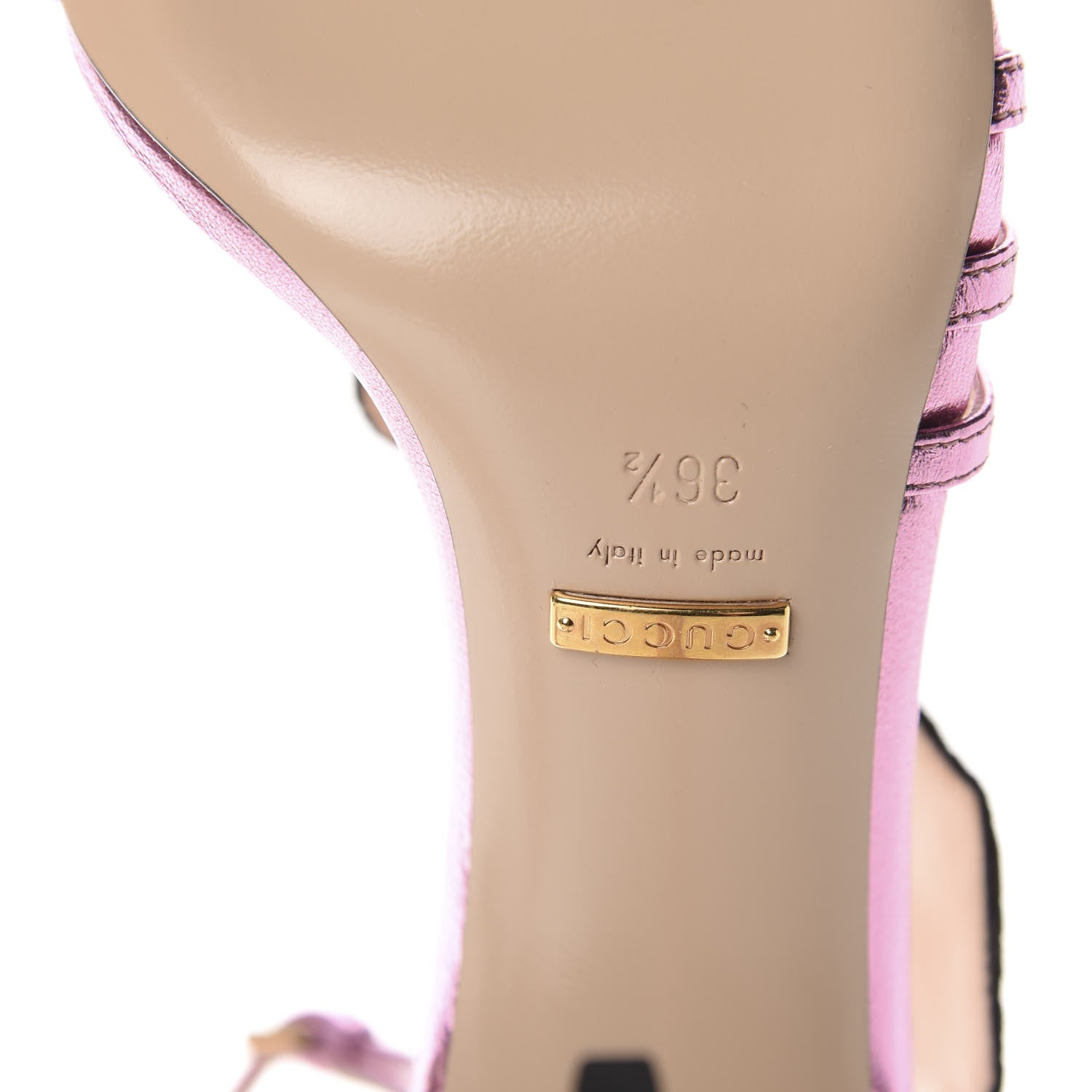 Gucci Metallic Nappa Ophelia High Heel Sandals 36.5 Rosa 8 of 9