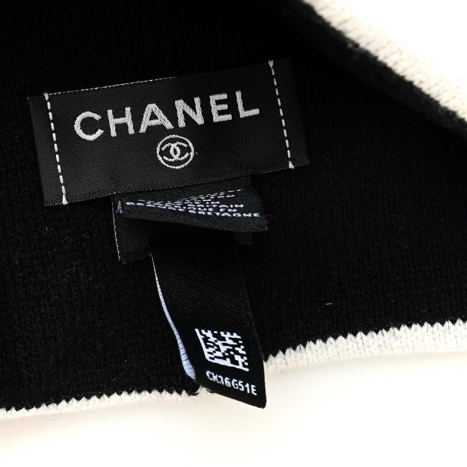 Chanel Cashmere Cotton CC Beanie Hat Black Light Grey White 4 of 4