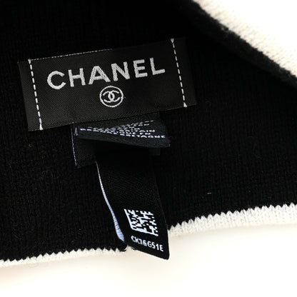 Chanel Cashmere Cotton CC Beanie Hat Black Light Grey White 4 of 4