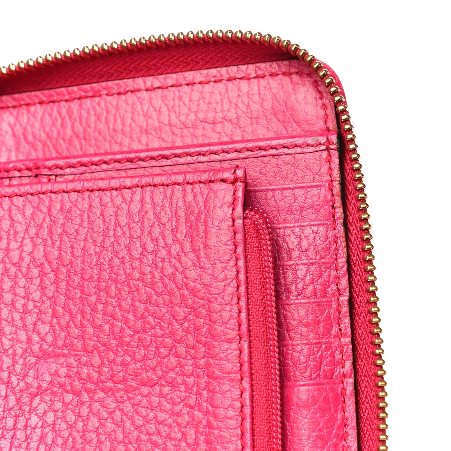 Pebbled Calfskin Zip Around Wallet Pink