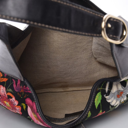 Gucci Canvas Floral Flora Medium Jackie O Bouvier Hobo Black 5 of 7