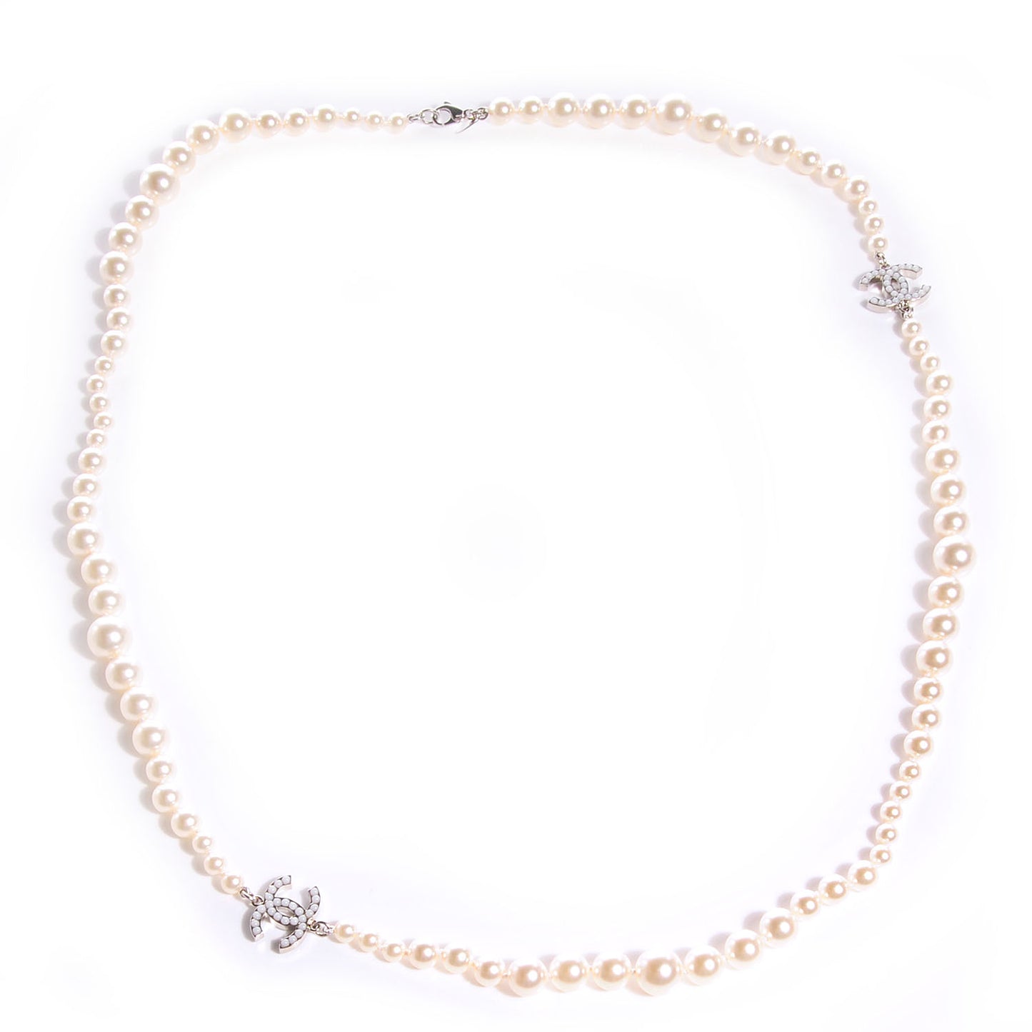 Pearl CC Long Strand Necklace Silver
