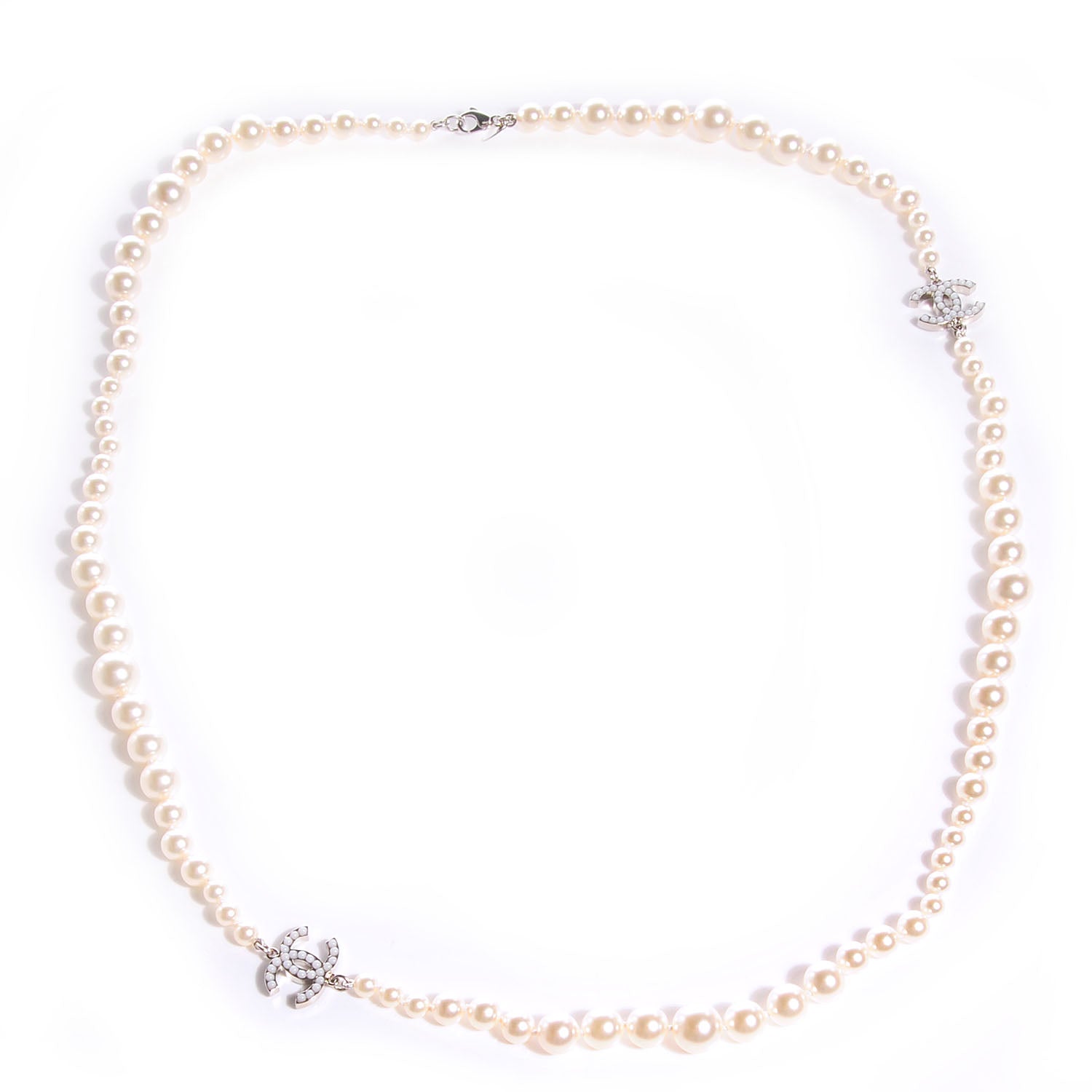 Chanel Pearl CC Long Strand Necklace Silver 1 of 5