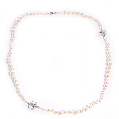 Chanel Pearl CC Long Strand Necklace Silver 1 of 5