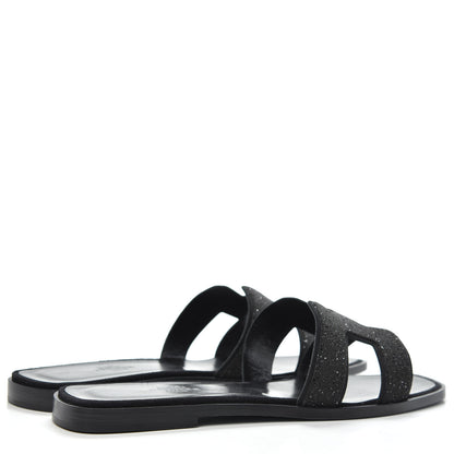 Hermes Suede Goatskin Crystal Powder Oran Sandals 38.5 Black 4 of 10