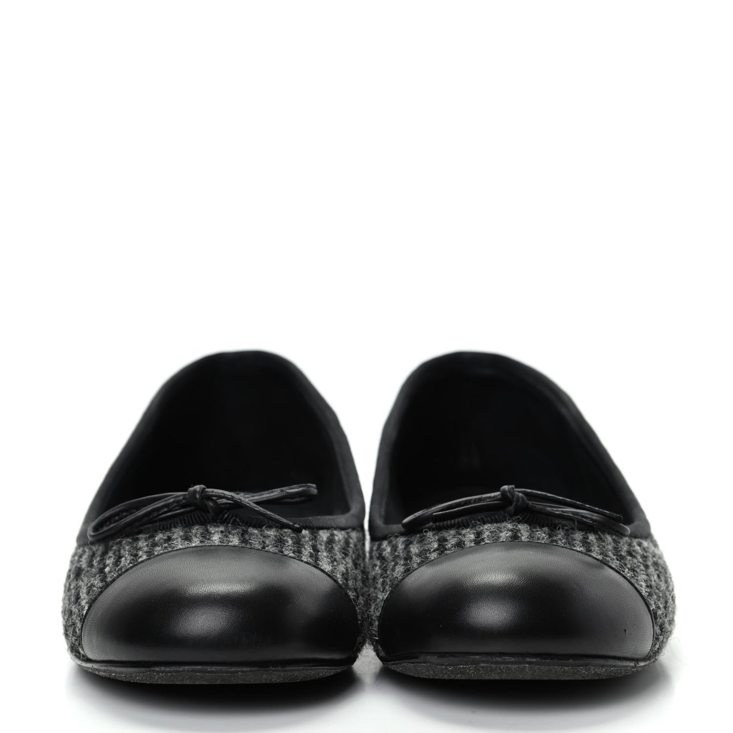 Tweed Cap Toe Ballerina Flats 36 Black Grey