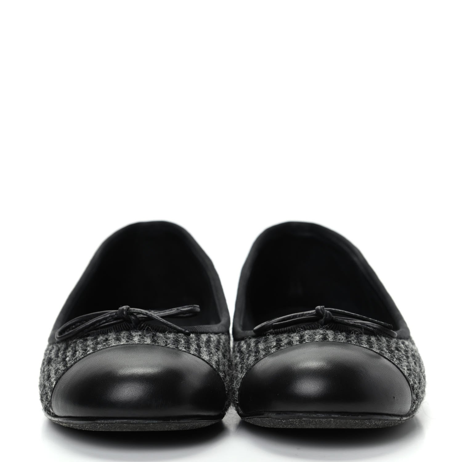 Chanel Tweed Cap Toe Ballerina Flats 36 Black Grey 2 of 11