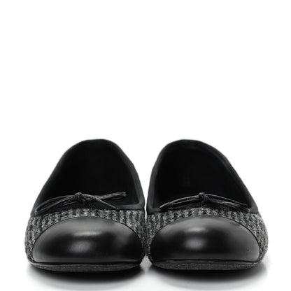 Chanel Tweed Cap Toe Ballerina Flats 36 Black Grey 2 of 11