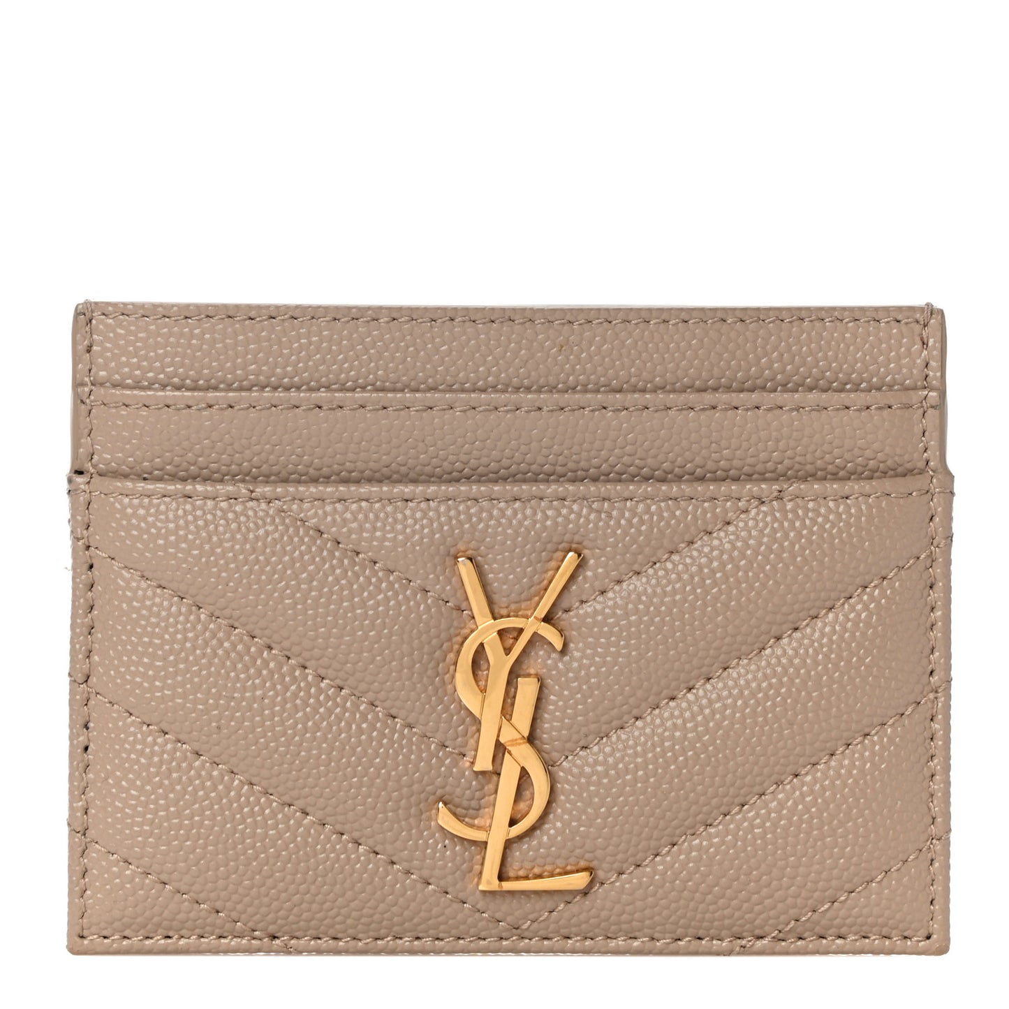 Grain De Poudre Matelasse Chevron Monogram Credit Card Case Dark Beige