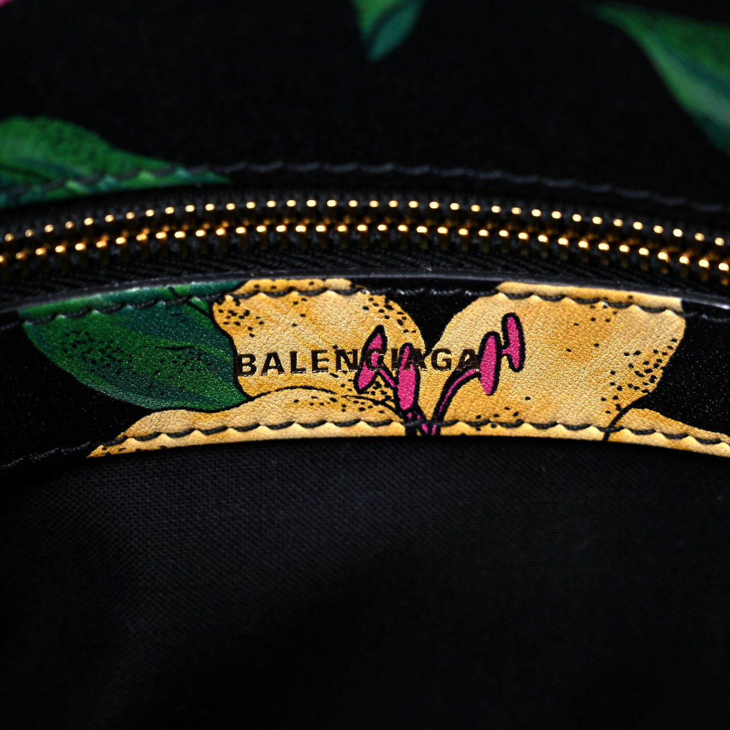 Smooth Calfskin Lush Floral Print S Ville Top Handle Bag Black Multicolor