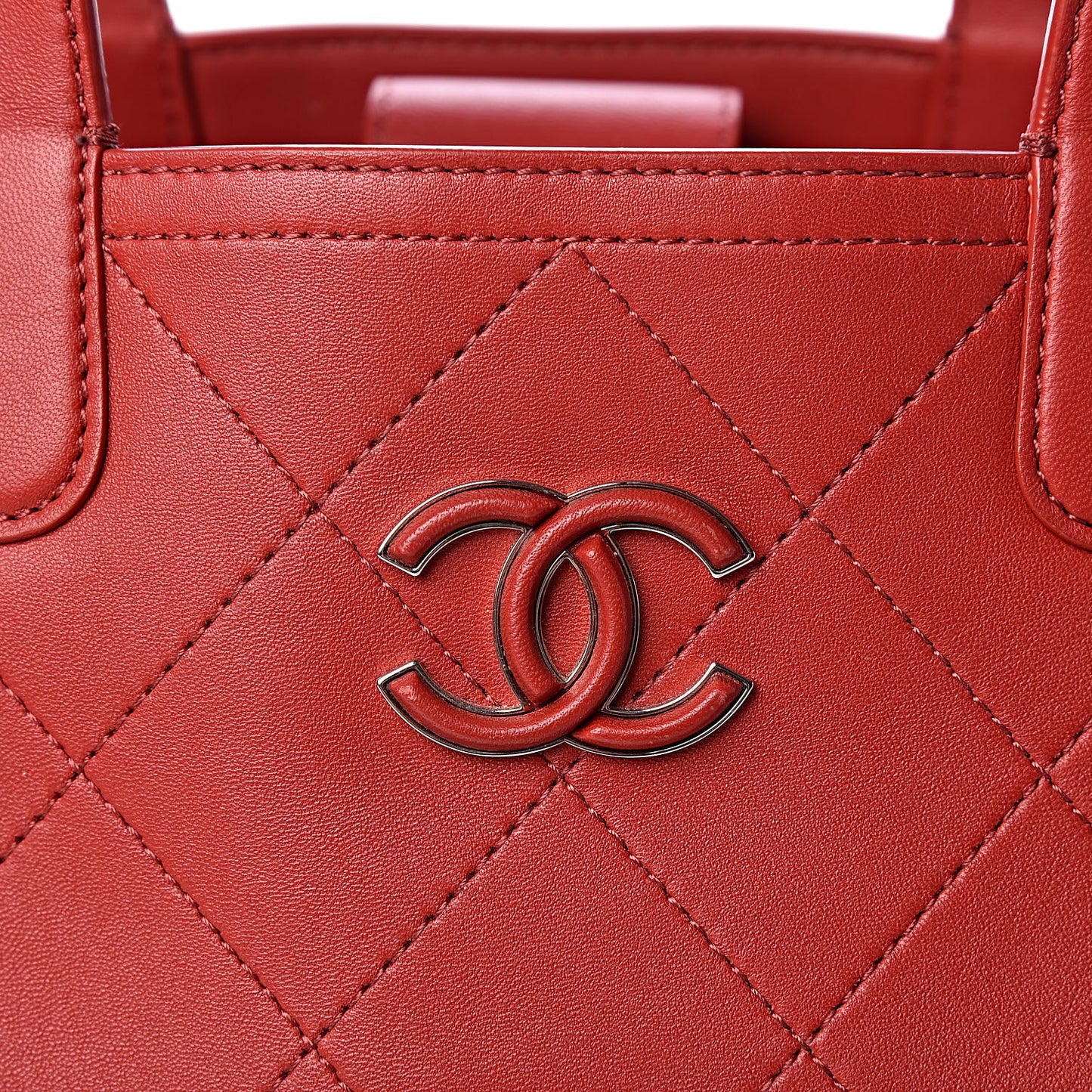 Lambskin Stitched Large Shopping Tote Red