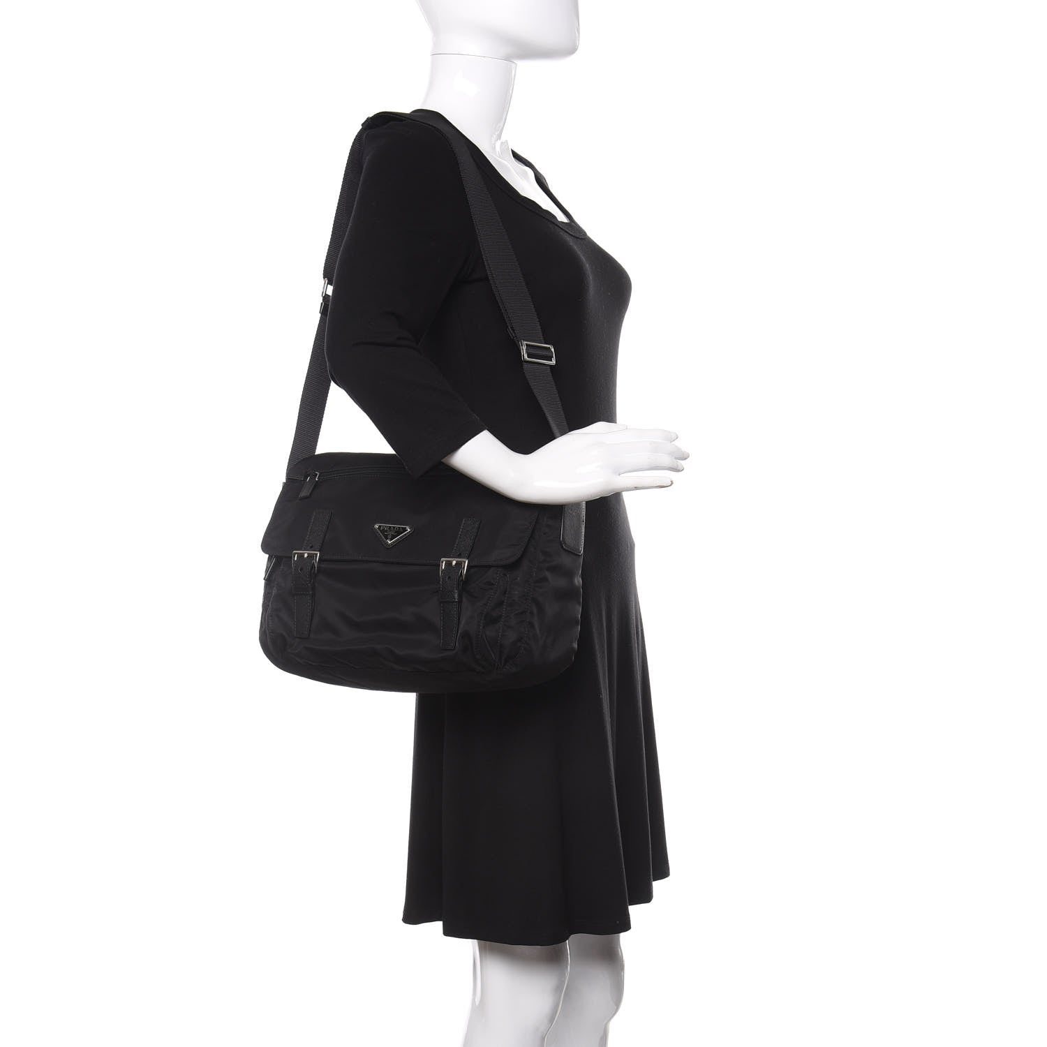 Prada Tessuto Nylon Saffiano Messenger Bag Black 2 of 10