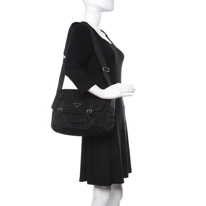 Prada Tessuto Nylon Saffiano Messenger Bag Black 2 of 10