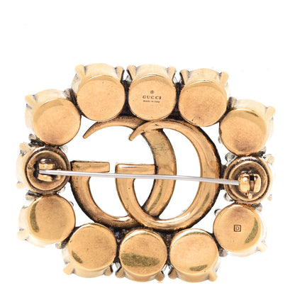 Gucci Metal Crystal Double G Brooch Aged Gold 3 of 6