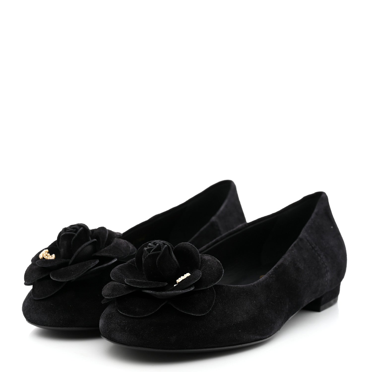 Chanel Suede Camellia CC Ballerina Flat 36.5 Black 3 of 8