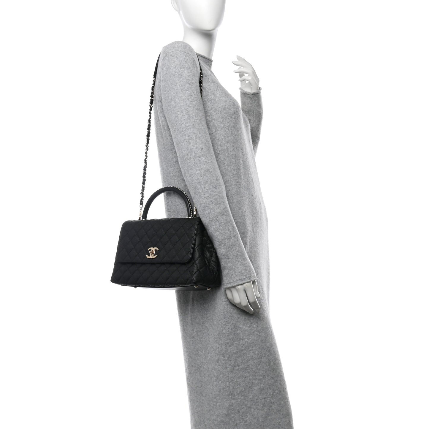 Caviar Quilted Small Coco Chain Handle Flap Black