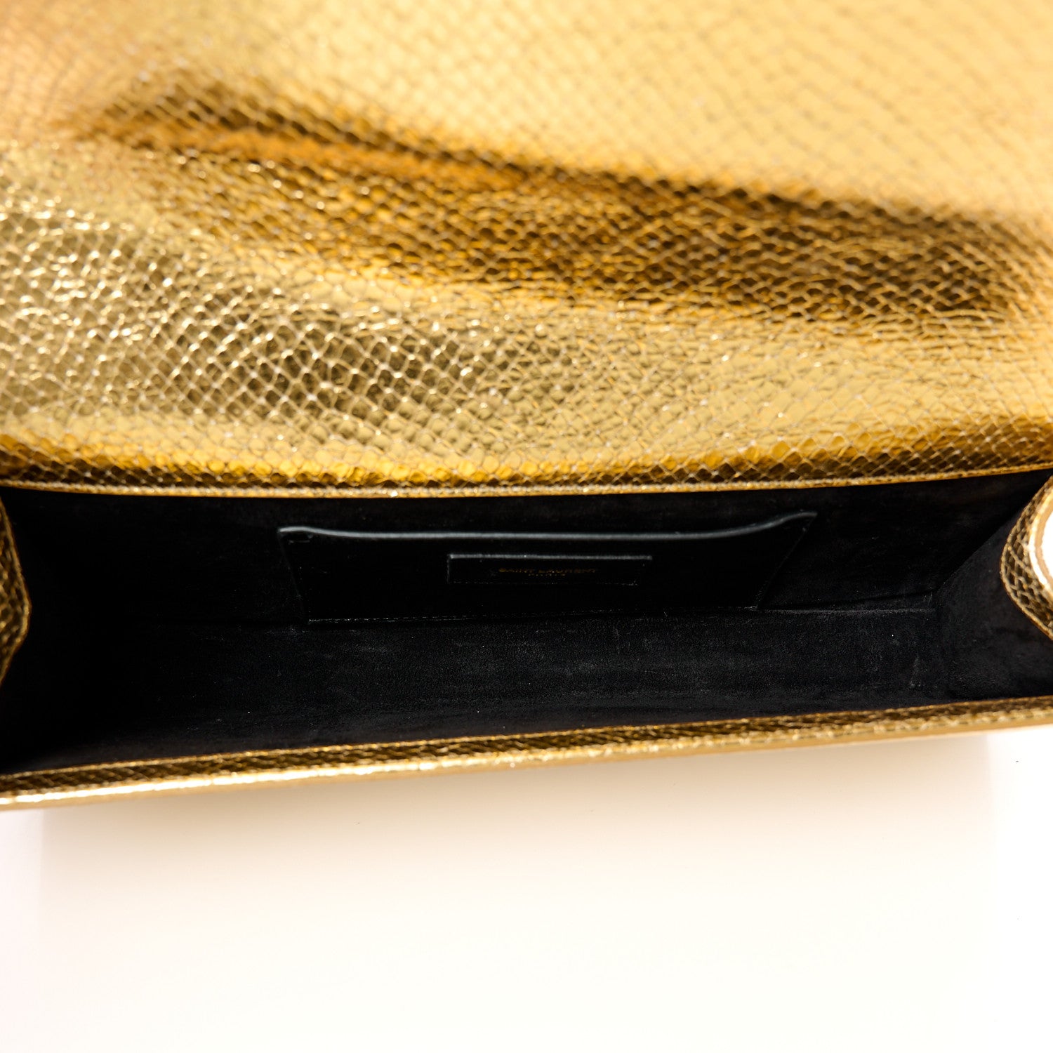 Saint Laurent Metallic Calfskin Snakeskin Embossed Classic Monogram Tassel Clutch Gold 5 of 8