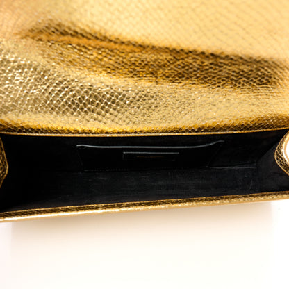 Saint Laurent Metallic Calfskin Snakeskin Embossed Classic Monogram Tassel Clutch Gold 5 of 8