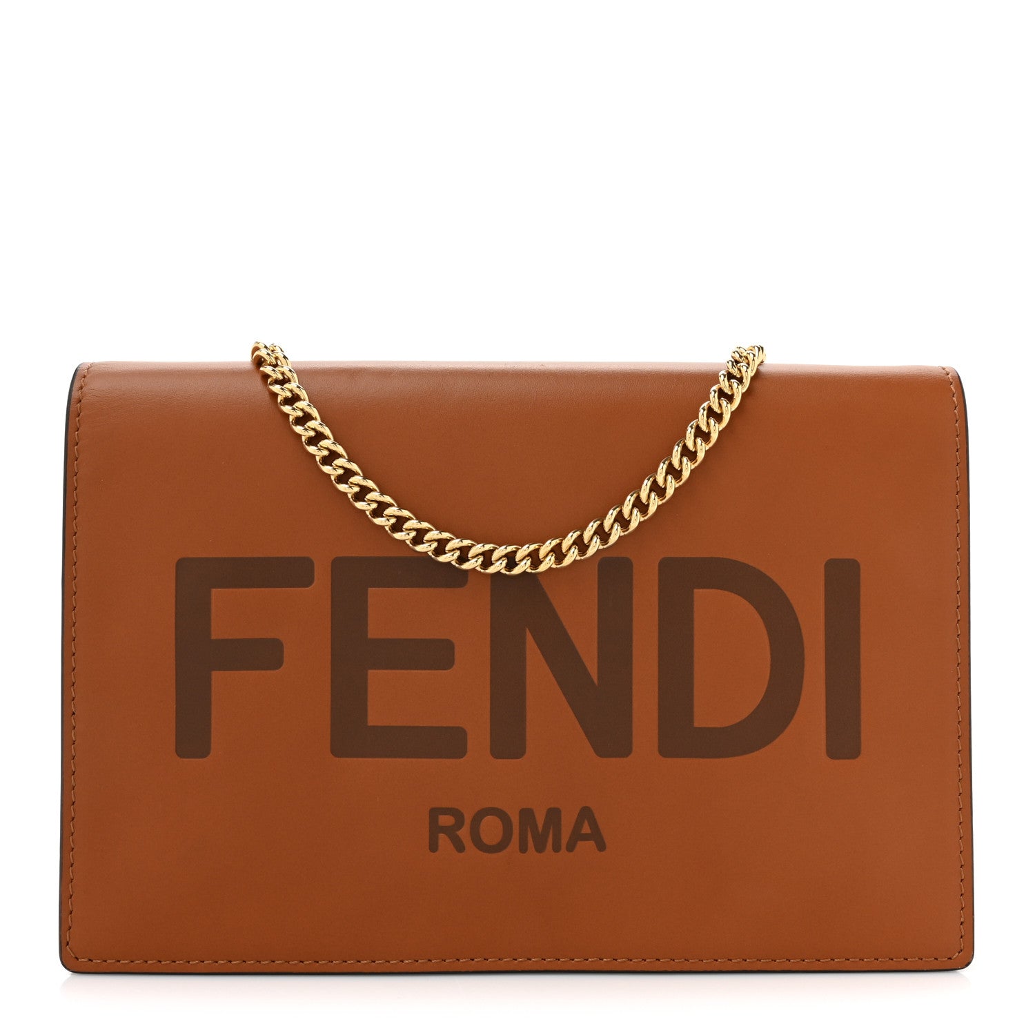 Fendi Vitello King Tamponato Logo Embossed Medium Wallet On Chain Cuoio 1 of 13