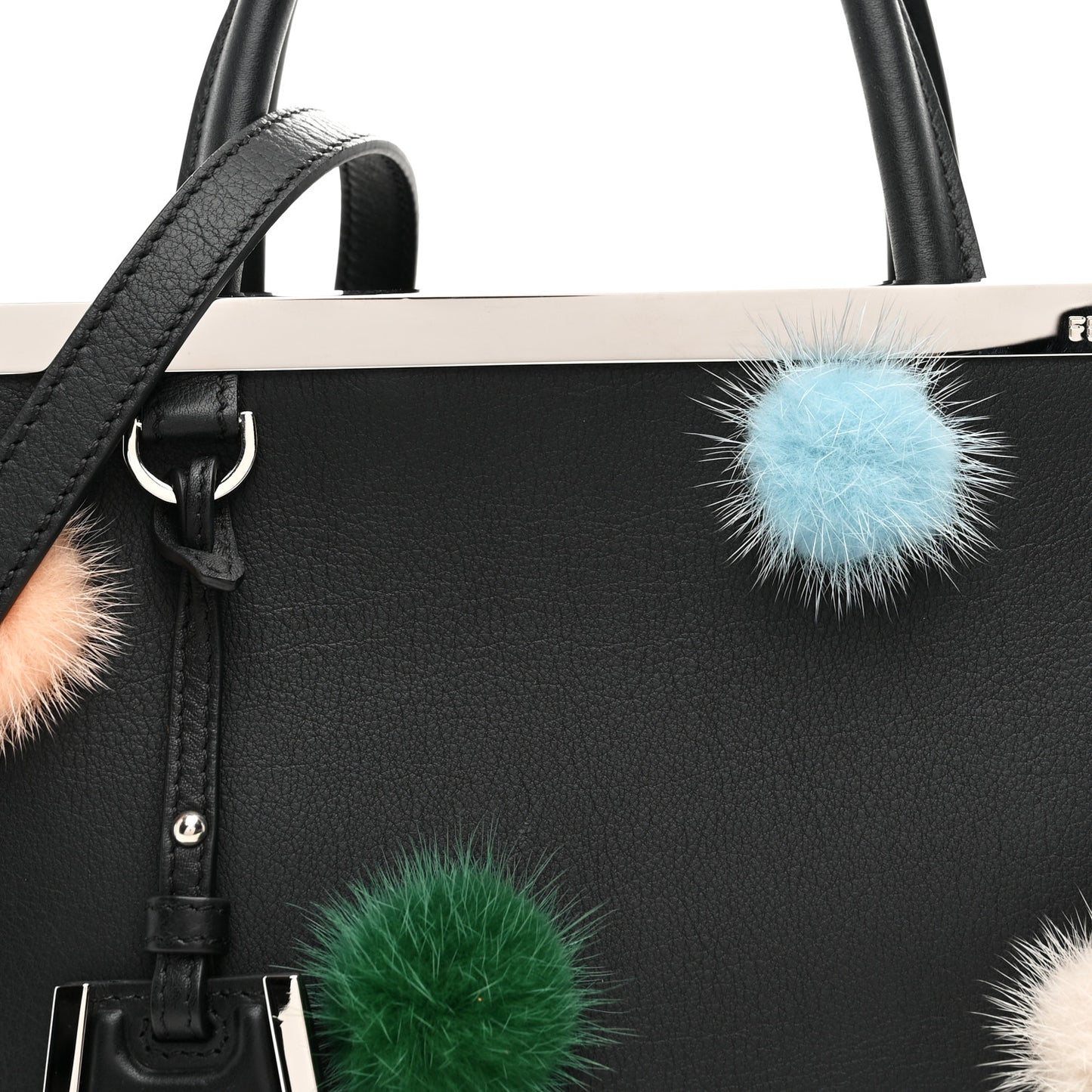Vitello Dolce Mink Fur Pom Pom Petite 2Jours Tote Black Multicolor