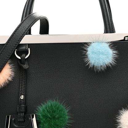 Fendi Vitello Dolce Mink Fur Pom Pom Petite 2Jours Tote Black Multicolor 8 of 10