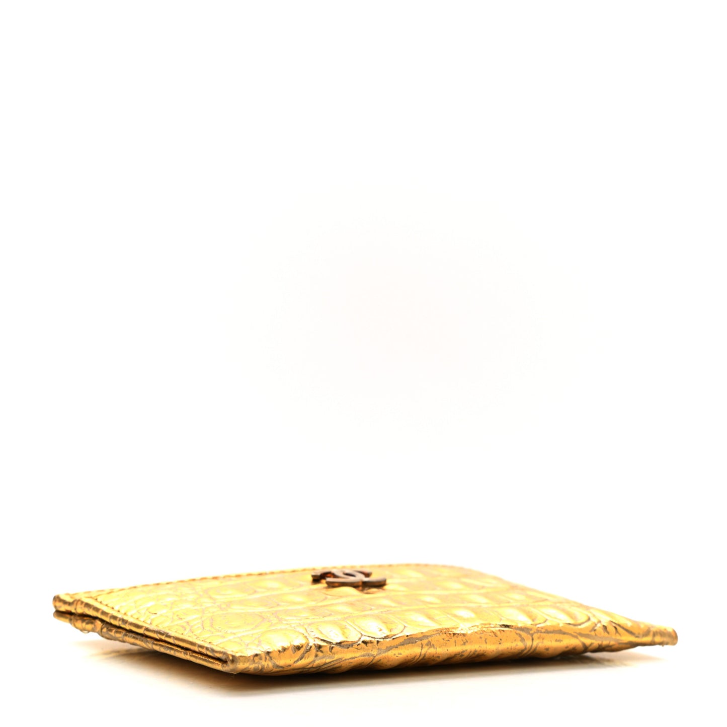 Metallic Calfskin Crocodile Embossed Cocodile Card Holder Gold