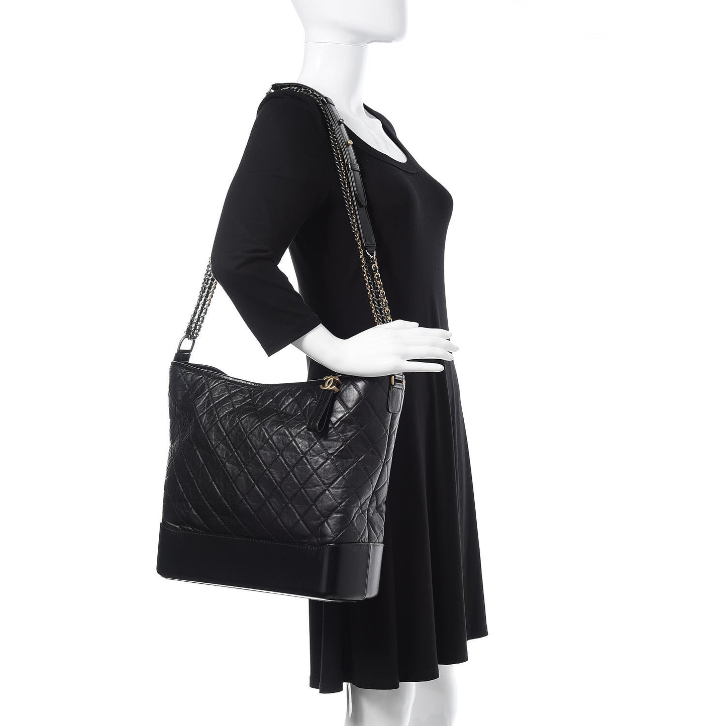 Aged Calfskin Quilted Maxi Gabrielle Hobo Black