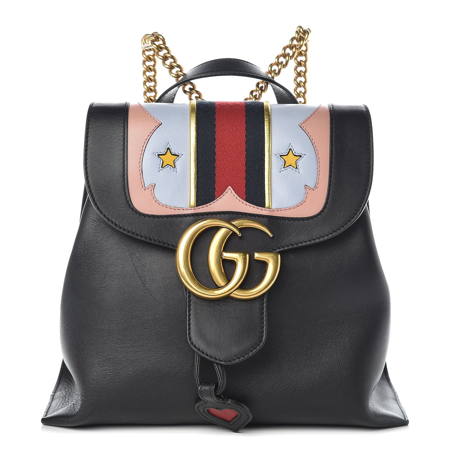 Calfskin Web GG Marmont Flap Chain Backpack Black
