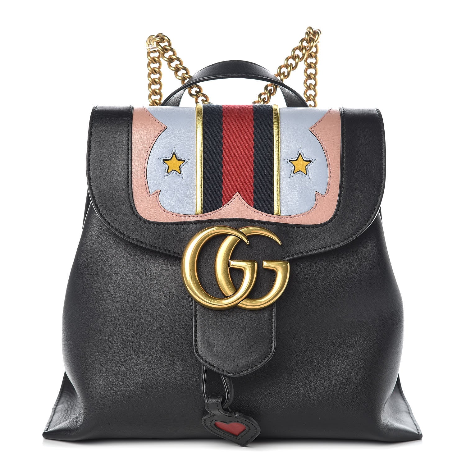Gucci Calfskin Web GG Marmont Flap Chain Backpack Black 1 of 13