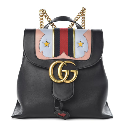 Gucci Calfskin Web GG Marmont Flap Chain Backpack Black 1 of 13