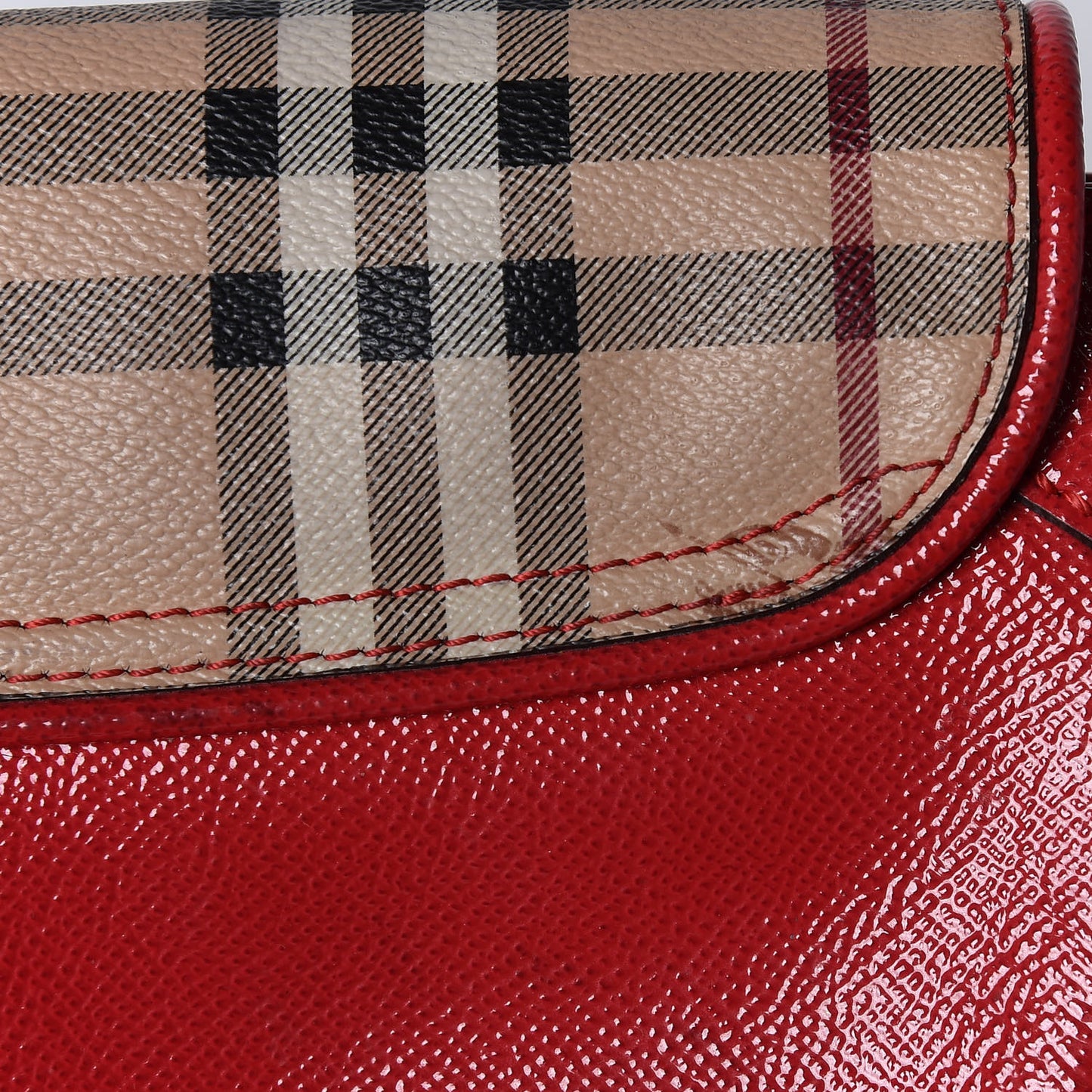 Patent Calfskin Haymarket Check Maydown Crossbody Bag Red