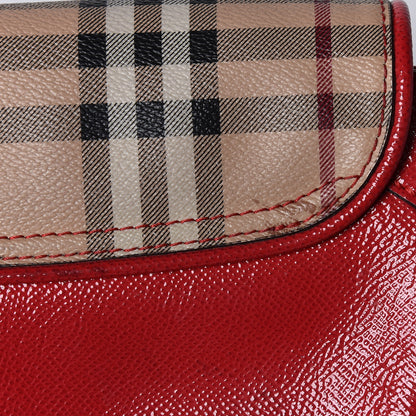 Burberry Patent Calfskin Haymarket Check Maydown Crossbody Bag Red 15 of 19
