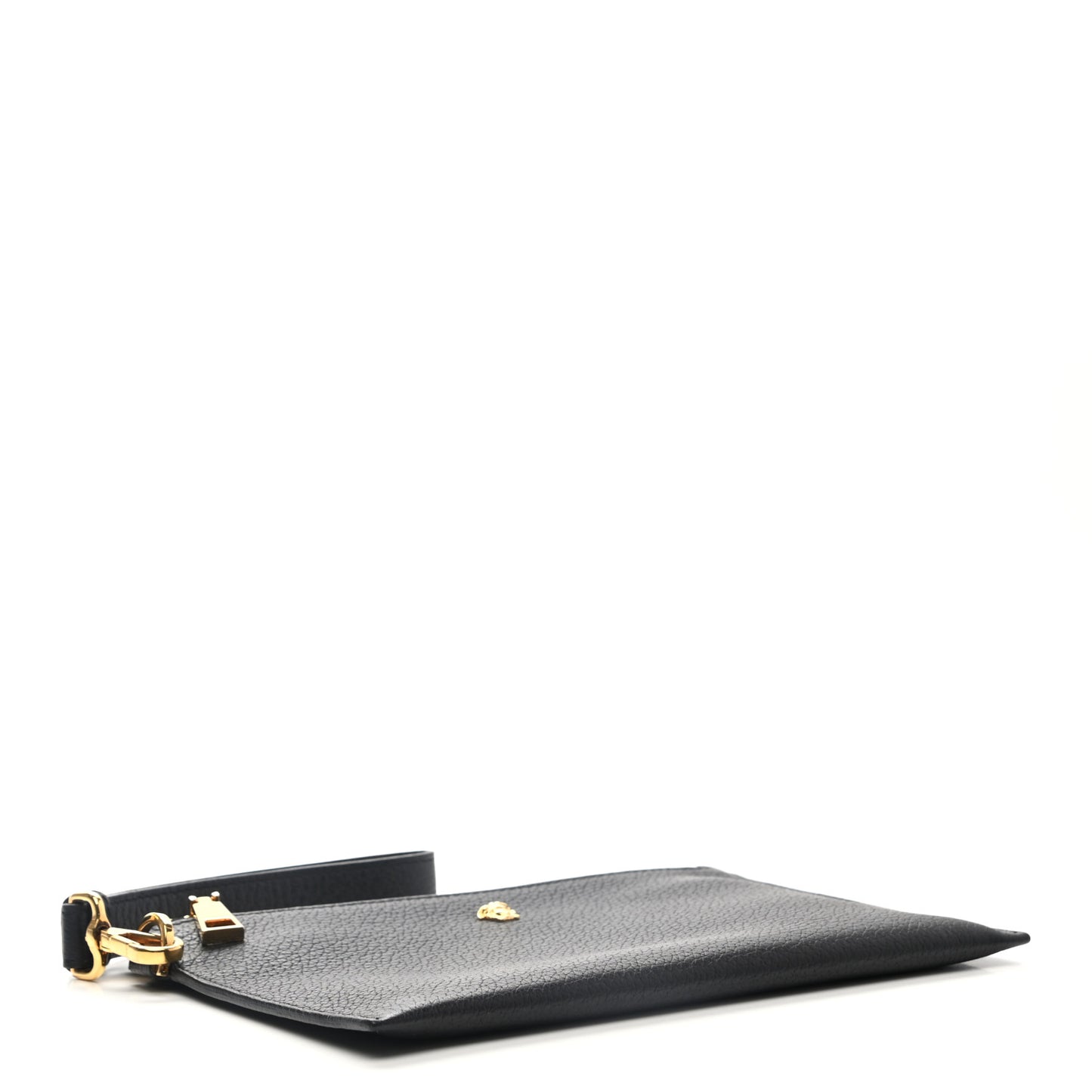 Grained Calfskin Medusa Wrist Pouch Black