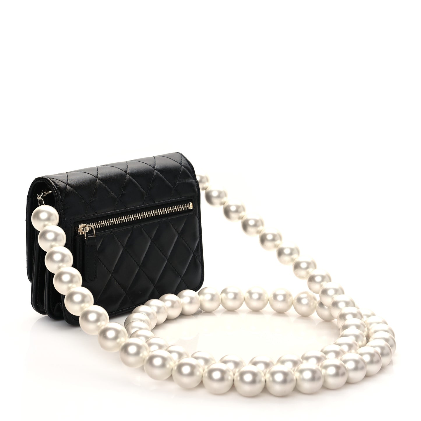 Calfskin Quilted Mini Maxi Pearls Wallet On Chain WOC Black