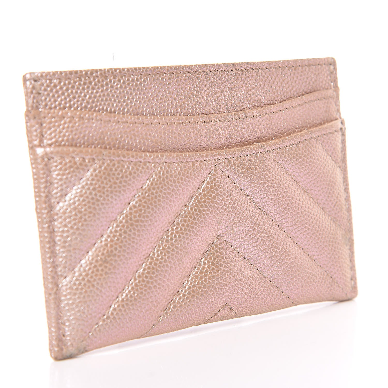 Chanel Iridescent Caviar Chevron Quilted Card Holder Beige 3 of 14