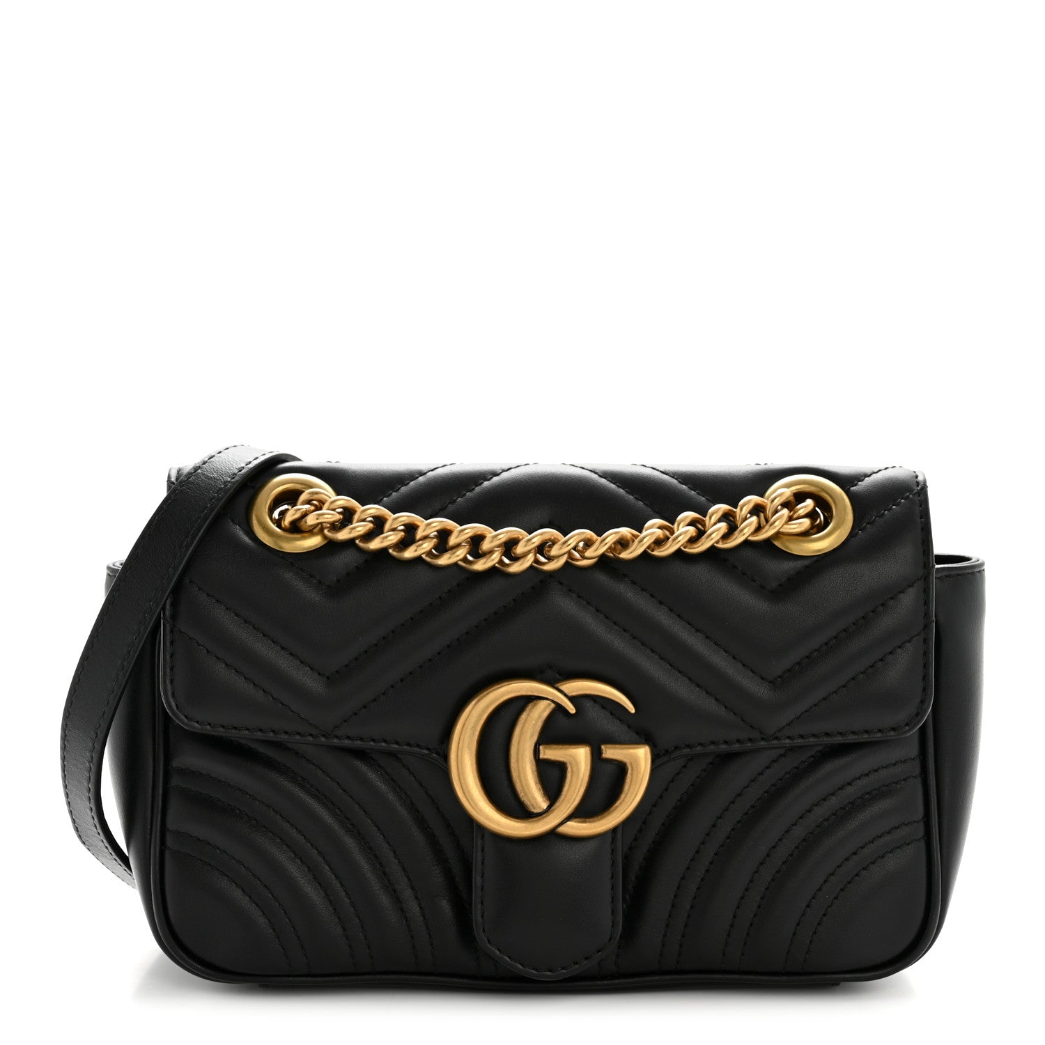 Gucci Calfskin Matelasse Mini GG Marmont Shoulder Bag Black 1 of 11