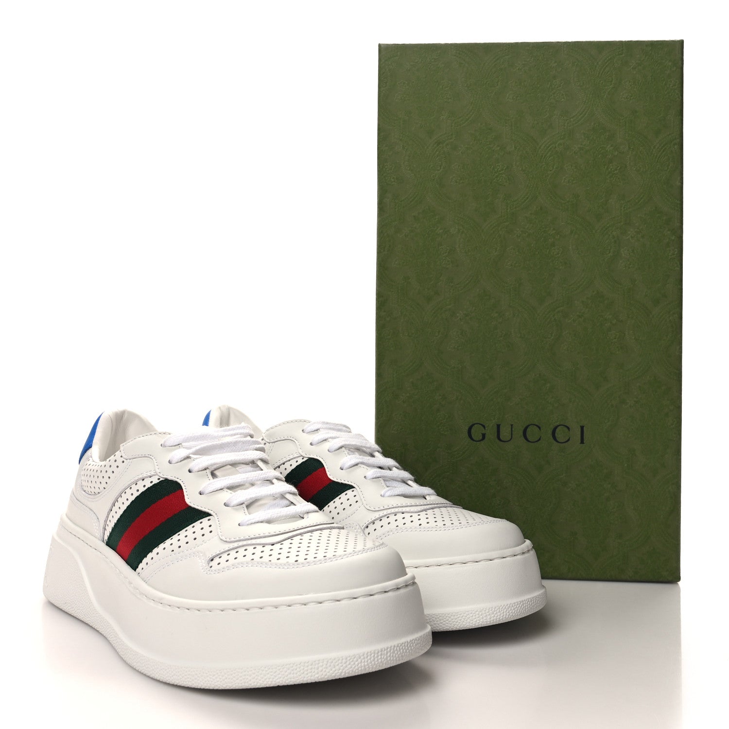 Gucci Calfskin Web Perforated Womens Platform 55mm Sneakers 40.5 White Bright Splash 8 of 8
