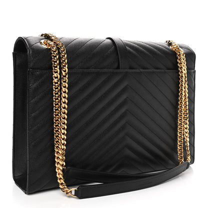 Saint Laurent Grain De Poudre Matelasse Chevron Large Monogram Satchel Black 2 of 4
