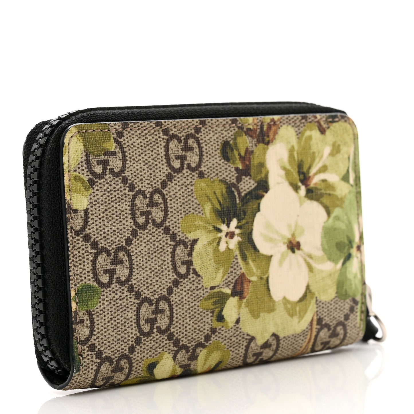 GG Supreme Monogram Blooms Zip Around Card Case Wallet Beige New Military Black