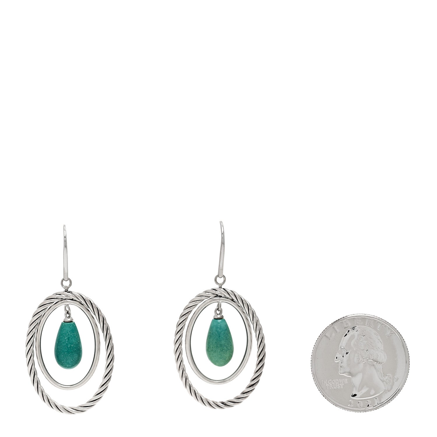 David Yurman Sterling Silver Turquoise Oval Drop Earrings 2 of 4