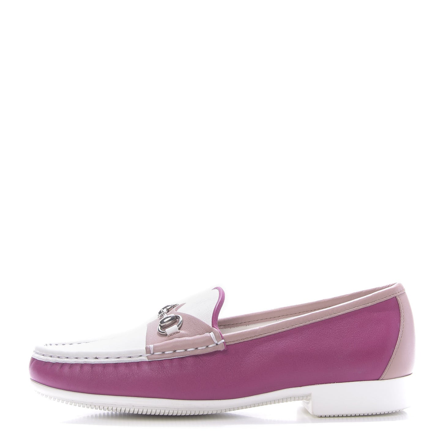 Calfskin Horsebit Multicolor Loafers 36.5 Magenta Pink White