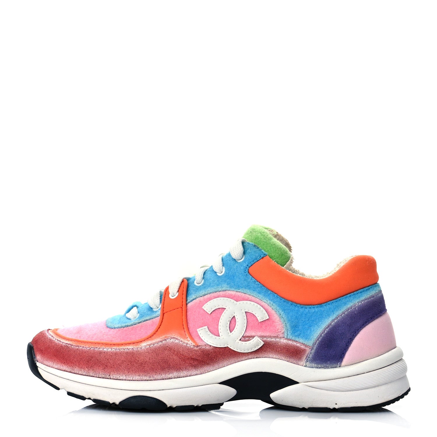 Chanel Fabric Suede Calfskin CC Sneakers 39.5 Coral Light 39.5 White Multicolor 1 of 7