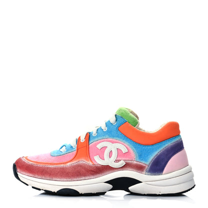 Chanel Fabric Suede Calfskin CC Sneakers 39.5 Coral Light 39.5 White Multicolor 1 of 7