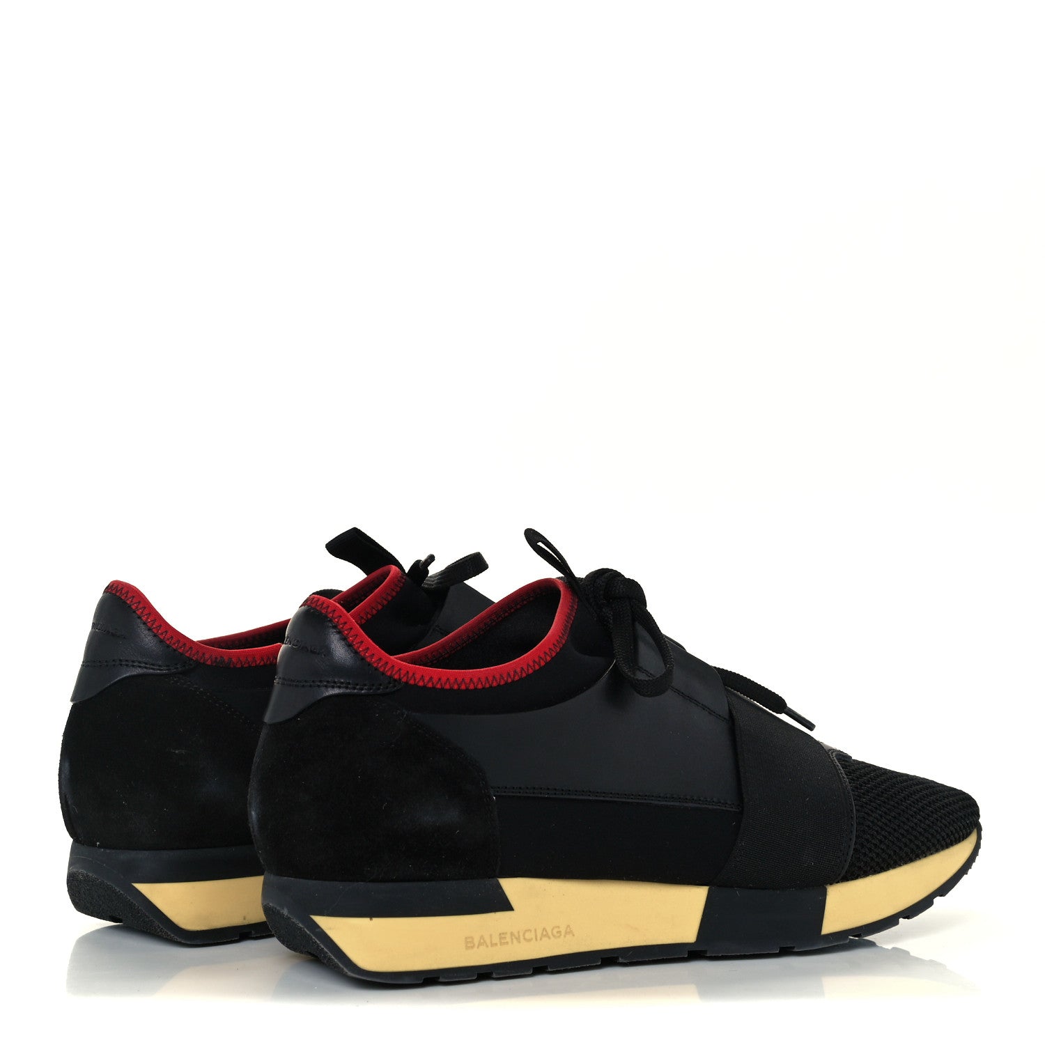 Balenciaga Calfskin Neoprene Mesh Suede Race Runner Sneakers 41 Black Yellow 4 of 10