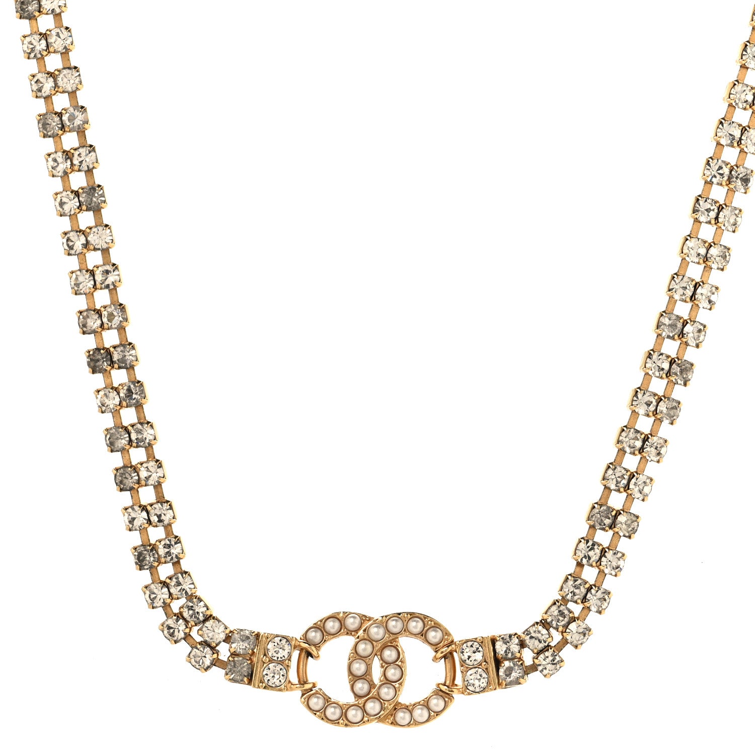 Chanel Crystal Pearl CC Choker Necklace Gold 1 of 4