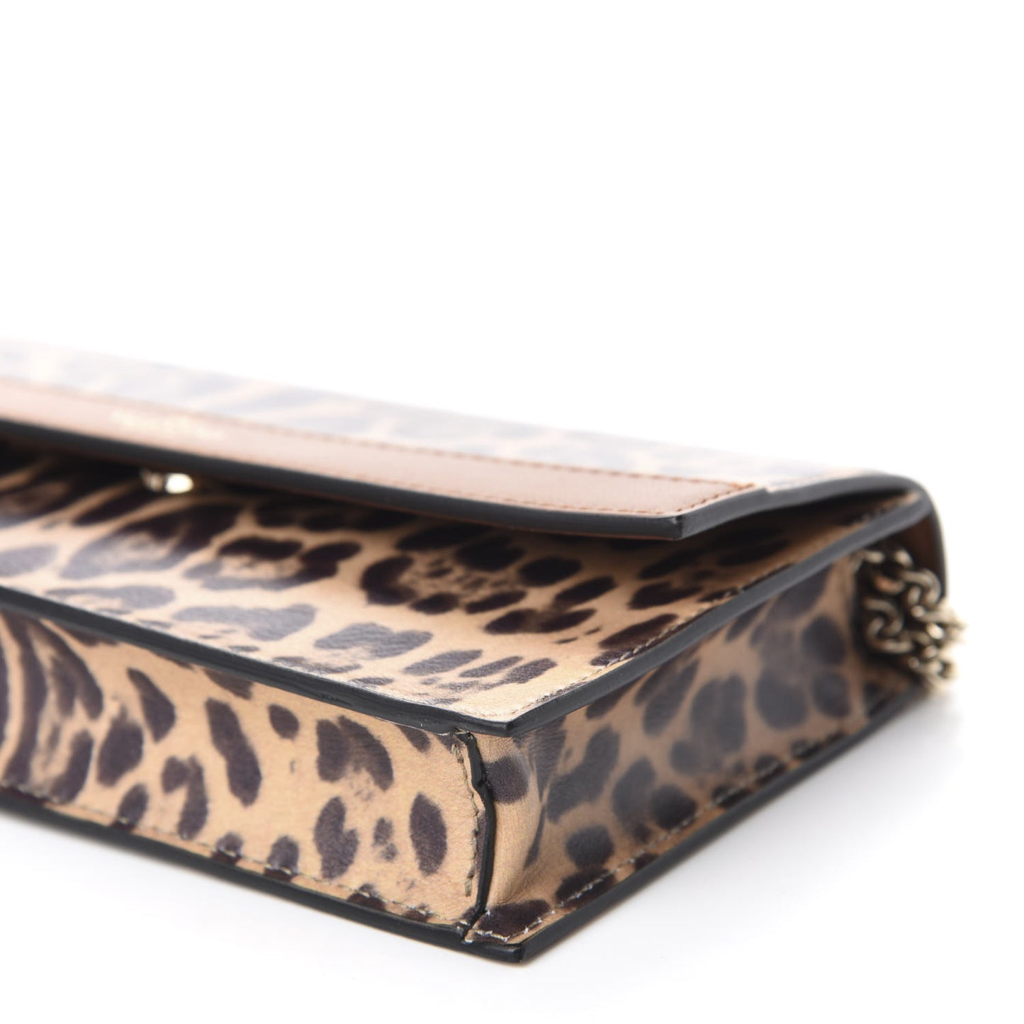 Calfskin Leopard Print City Safari Wallet On Chain Brown