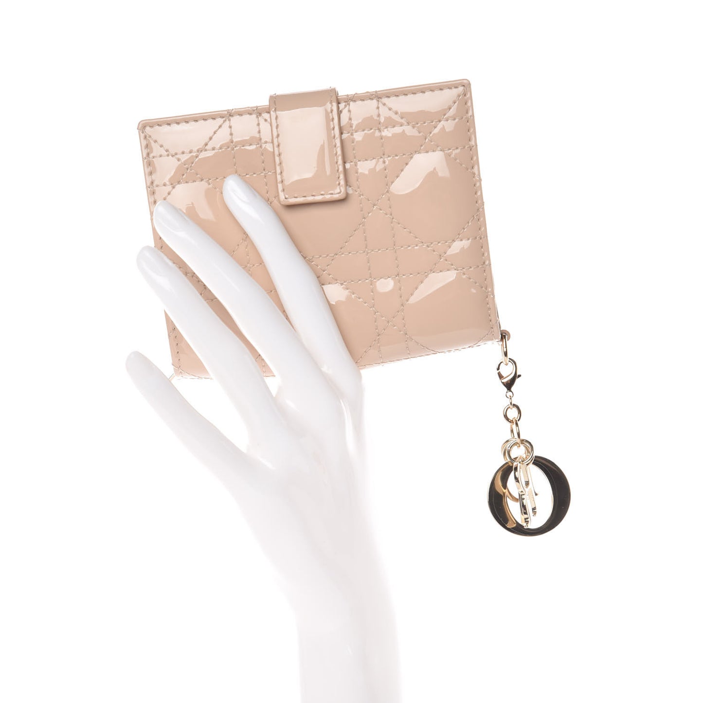 Patent Cannage Lady Dior Eden Wallet Beige
