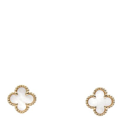 Van Cleef & Arpels 18K Yellow Gold Mother of Pearl Sweet Alhambra Earrings 1 of 5