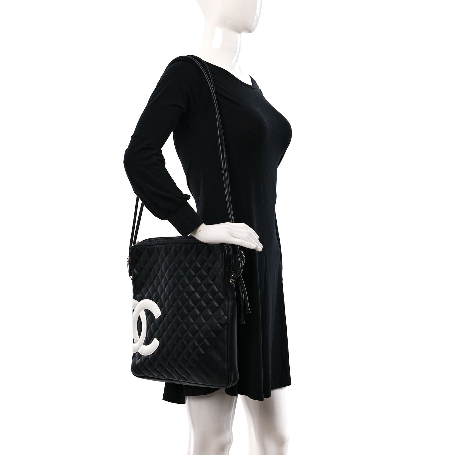 Chanel Calfskin Quilted Large Cambon Messenger Black White 2 of 13